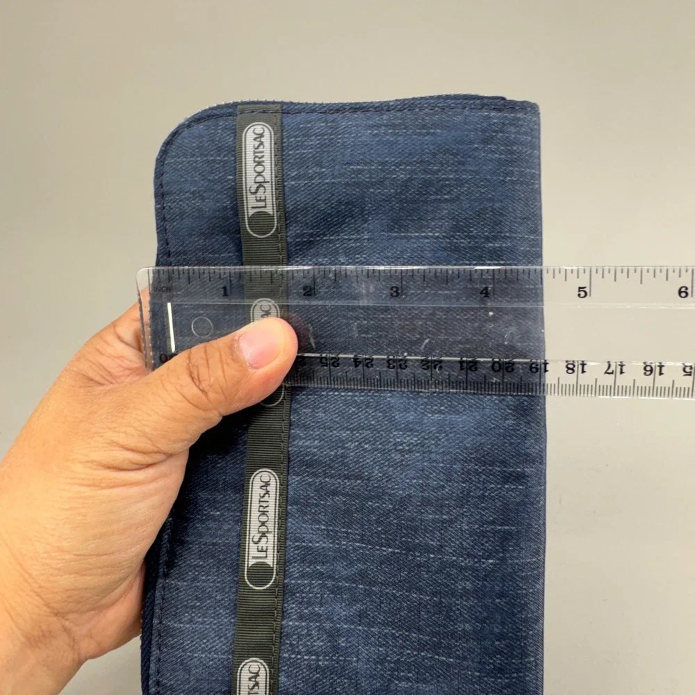 LeSportsac Zip Around Wallet OS Blue Denim Print Casual Y2K Travel Organizer